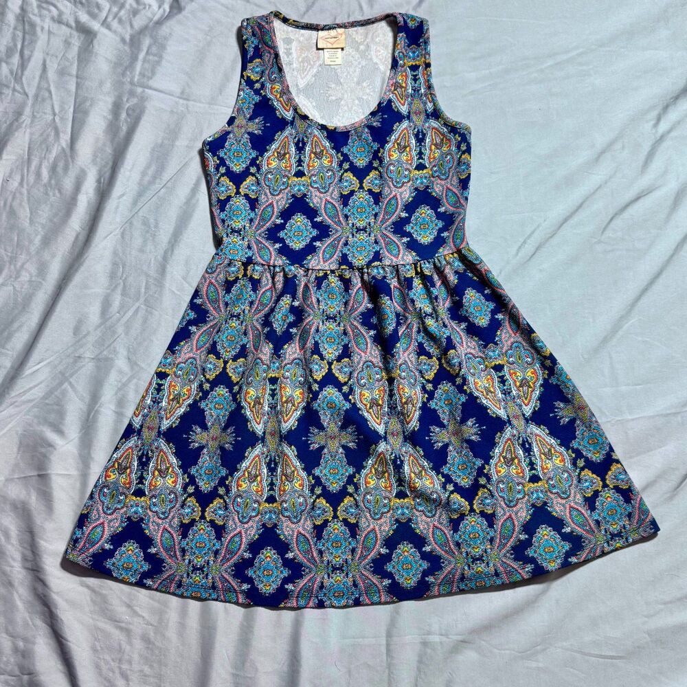 Self Esteem Blue Paisley Skater A-line Dress Junior's Size Medium